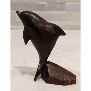 Vintage Ironwood Hand Carved Dark Brown 3" Dolphin Statue Figure